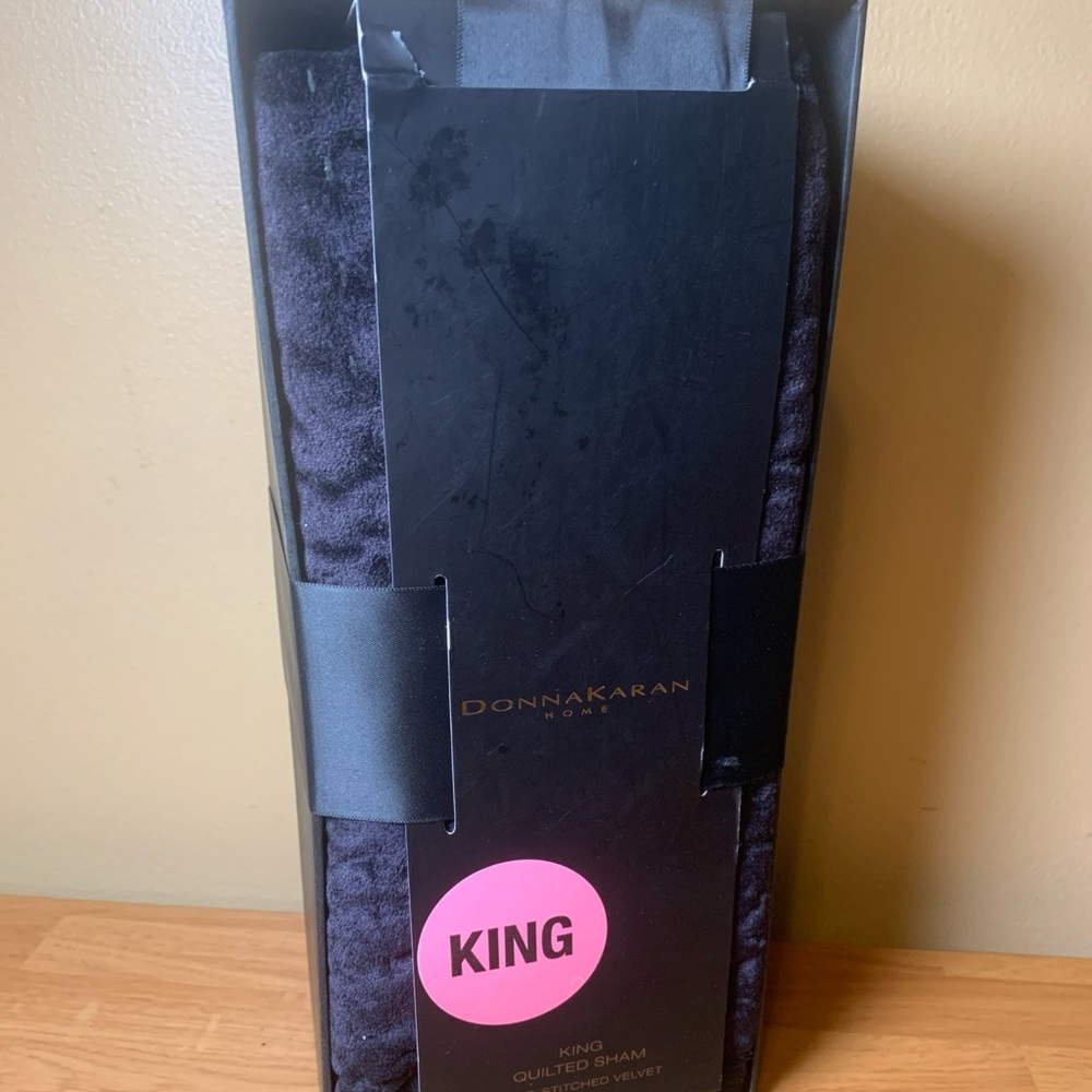 Donna Karan Velvet Quilted King Pillow Sham in Black NIB